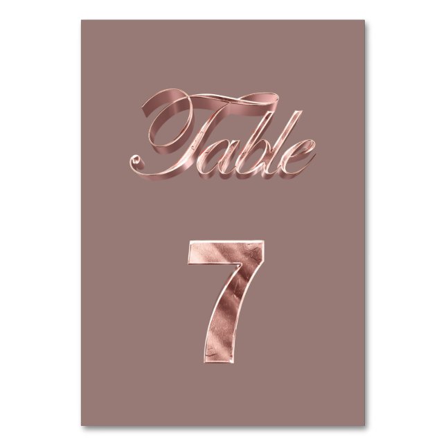 Elegante Chic Rose Gold Party Gäste Tischnummer 7 (Vorderseite)