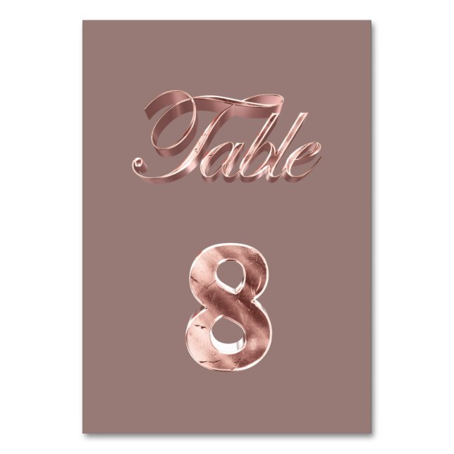 Elegante Chic Rose Gold Party Gäste Tischnummer 8 (Vorderseite)
