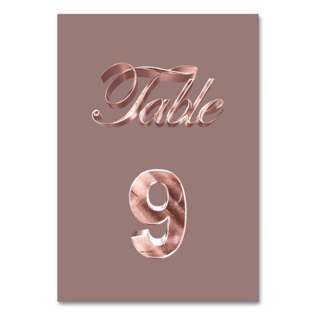 Elegante Chic Rose Gold Party Gäste Tischnummer 9 (Vorderseite)