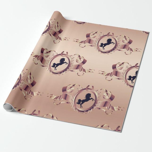 Elegante Chic Rose Gold Reitschiff Wappen Geschenkpapier (Ungerollt)