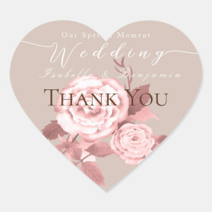Elegante Chic Rose Hochzeit Herz-Aufkleber