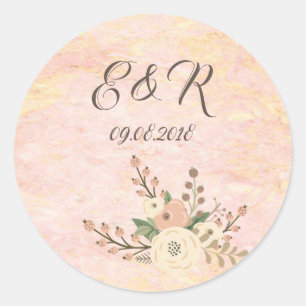 Elegante Chic Rose Marble Floral Wedding Runder Aufkleber