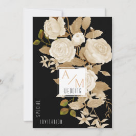 Elegante Chic Rose Monogram Black Bride Parent Einladung