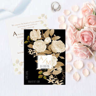 Elegante Chic Rose Monogram Black Couple Host Einladung