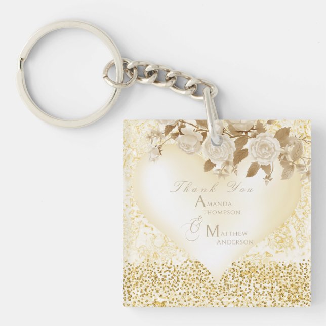 Elegante Chic Rose Monogram Gold Schlüsselanhänger (Vorderseite)