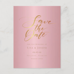 Elegante Chic Roségold-Schrift Save-the-Date-Karte Postkarte