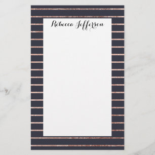 Elegante Chic-Rosen-Goldstreifen und Marine-Blau Briefpapier