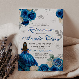 Elegante Chic Royal Blue Rose Gold Quinceanera Einladung