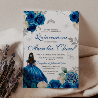 Elegante Chic Royal Blue Rose Gold Quinceanera Einladung