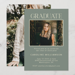 Elegante Chic Sage Green Two Foto Graduation Party Einladung