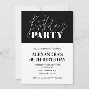 Elegante Chic-Schrift Schwarz Weiß 69. Geburtstag Einladung
