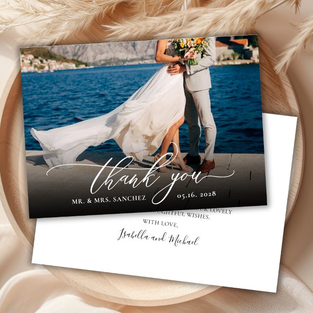 Elegante Chic Script Foto Hochzeit Dankeschön-Kart Dankeskarte (Von Creator hochgeladen)