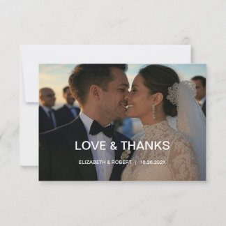 Elegante Chic Script Liebe Heart Wedding 2 Fotos Dankeskarte