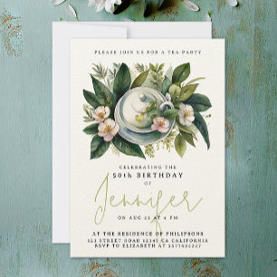 Elegante Chic Tea Party Geburtstags Floral Wasserf Einladung