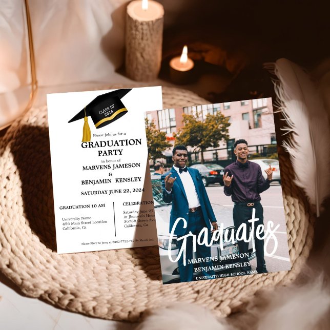Elegante Chic Twin Double Graduation Party Einladung (Von Creator hochgeladen)