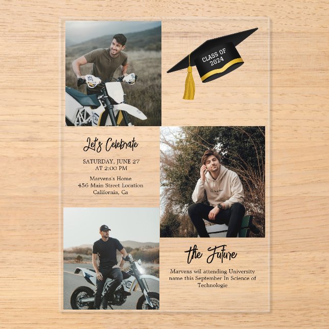 Elegante Chic Typografy Graduation Party Acryleinladungen (Vorderseite)