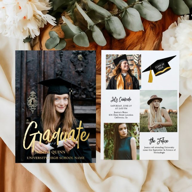 Elegante Chic Typografy Graduation Party Folieneinladung (Von Creator hochgeladen)