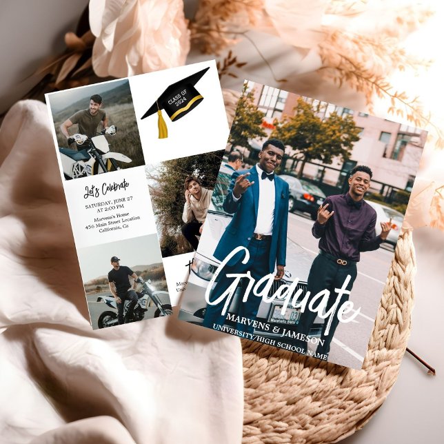 Elegante Chic Typografy Twin Graduation Party Einladung (Von Creator hochgeladen)