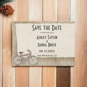 Elegante Chic Vintage-Radfahren Rustikale Holz-Hoc Save The Date