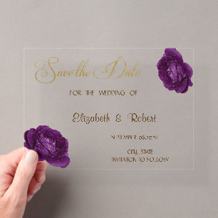 Elegante Chic Violette Rosen Heiratsantrag Aufsch Acryleinladungen