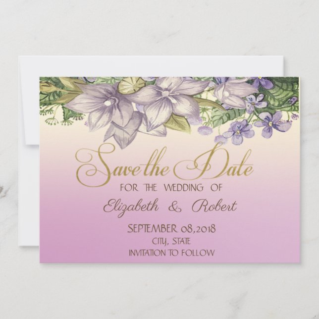 Elegante Chic Watercolor-Blume Save the Date (Vorderseite)