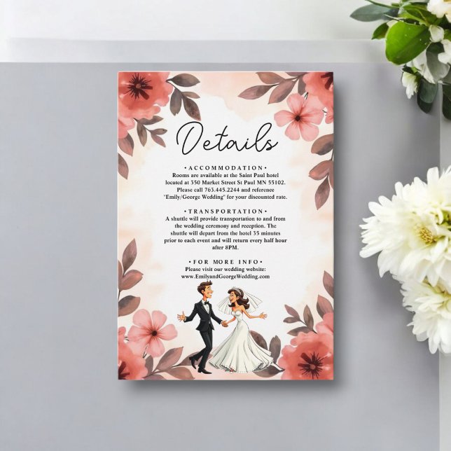 Elegante Chic Watercolor Blumenbräune Hochzeit Begleitkarte (Von Creator hochgeladen)