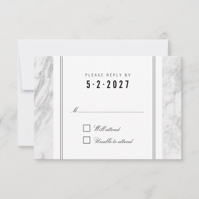 Elegante Chic White Gray Marble Wedding RSVP Card (Vorderseite)