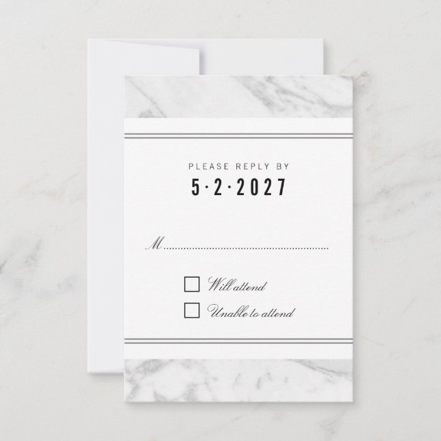 Elegante Chic White Gray Marble Wedding RSVP Card (Vorderseite)