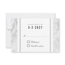 Elegante Chic White Gray Marble Wedding RSVP Card