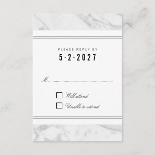 Elegante Chic White Gray Marble Wedding RSVP Card Karte