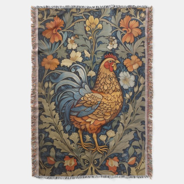 Elegante Chicken William Morris Inspiriert Decke (Vorderseite Vertikal)