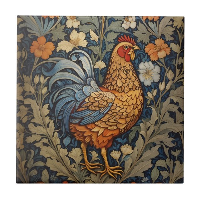 Elegante Chicken William Morris Inspiriert Fliese (Vorderseite)