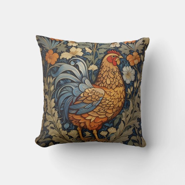 Elegante Chicken William Morris Inspiriert Kissen (Vorderseite)