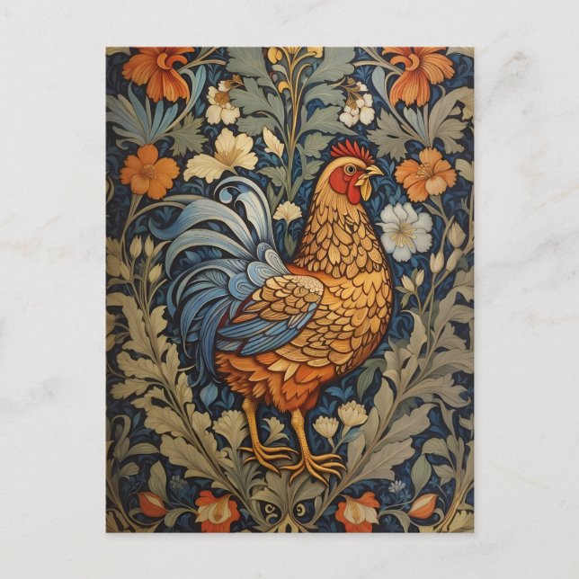 Elegante Chicken William Morris Inspiriert Postkarte (Vorderseite)