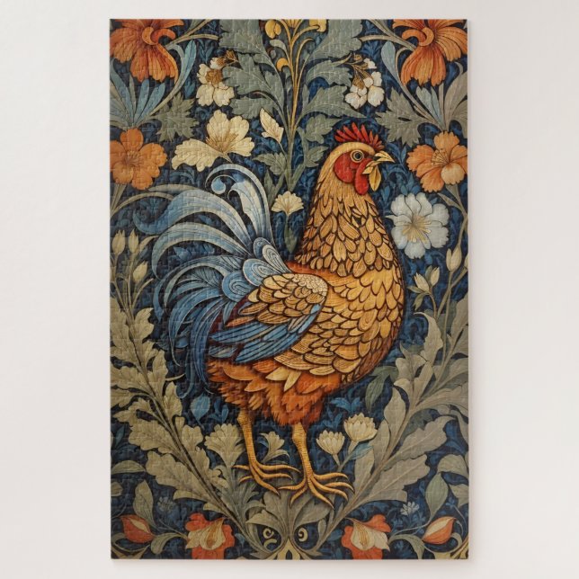 Elegante Chicken William Morris Inspiriert Puzzle (Vertikal)