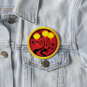 Elegante chinesische New Year Dragon Gold Lanterns Button