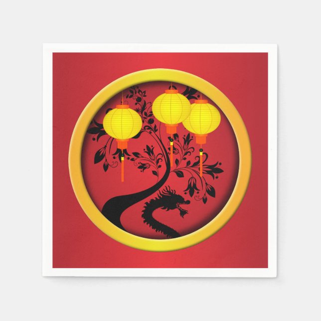 Elegante chinesische New Year Dragon Gold Lanterns Serviette (Vorderseite)