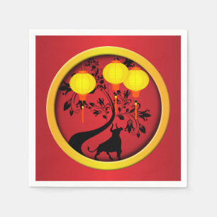 Elegante chinesische New Year Ox Gold Lanterns Serviette