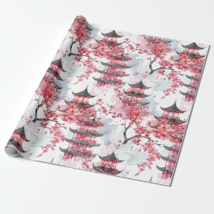 Elegante chinesische Pagoden-Kirschblüte Geschenkpapier