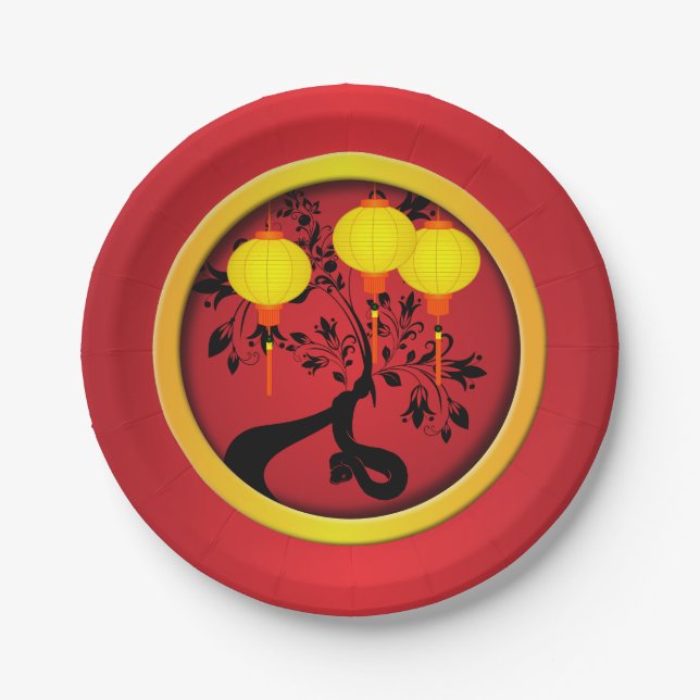 Elegante chinesische Silvesterschlangen Pappteller (Vorderseite)