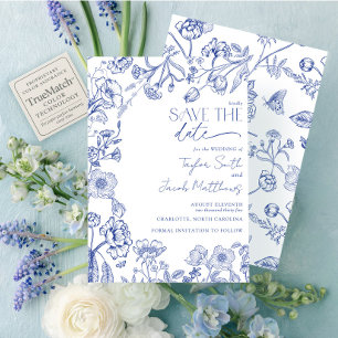 Elegante Chinoiserie Blau-Weiß Save-the-Date-Karte Einladung