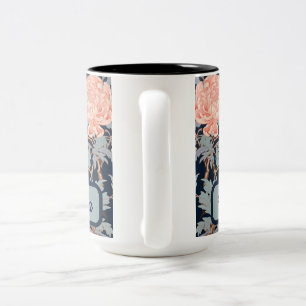 Elegante Chinoiserie-Blumen und -Vögel in Navy und Zweifarbige Tasse