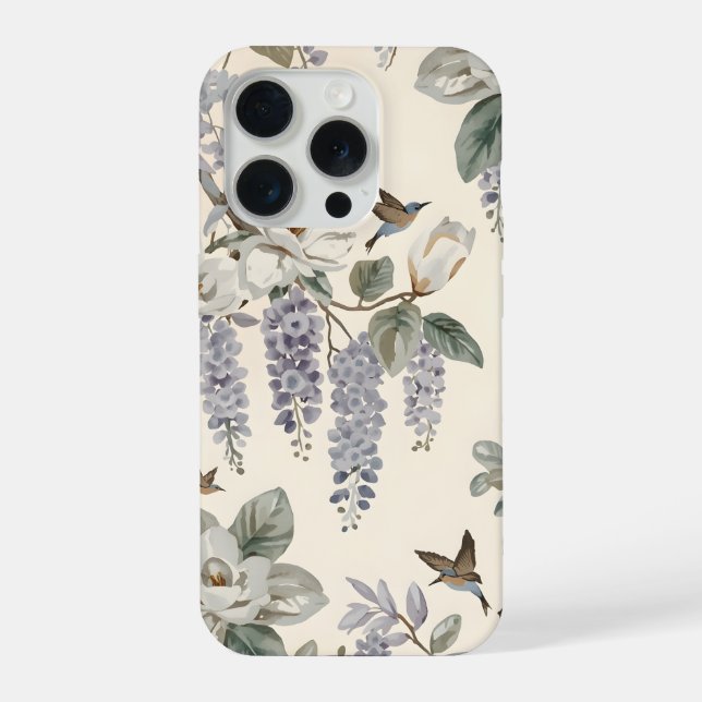 Elegante Chinoiserie Blumen & Vögel iPhone Hülle (Rückseite)