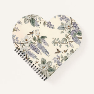 Elegante Chinoiserie Blumen & Vögel Notizbuch