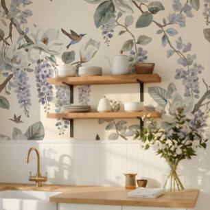 Elegante Chinoiserie Blumen & Vögel Tapete