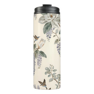 Elegante Chinoiserie Blumen & Vögel Thermosbecher