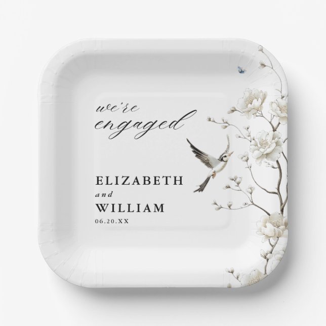 Elegante Chinoiserie Blumengarten Engagement Party Pappteller (Vorderseite)
