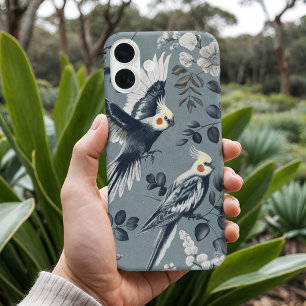 Elegante Chinoiserie Cockatiel Flight Blaue Flora iPhone 16 Plus Hülle