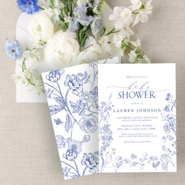 Elegante Chinoiserie Floral Blue Baby Shower Einladung (Von Creator hochgeladen)