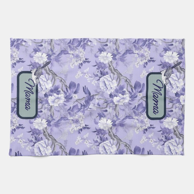 Elegante Chinoiserie Floral Lilac Geschirrtuch (Horizontal)